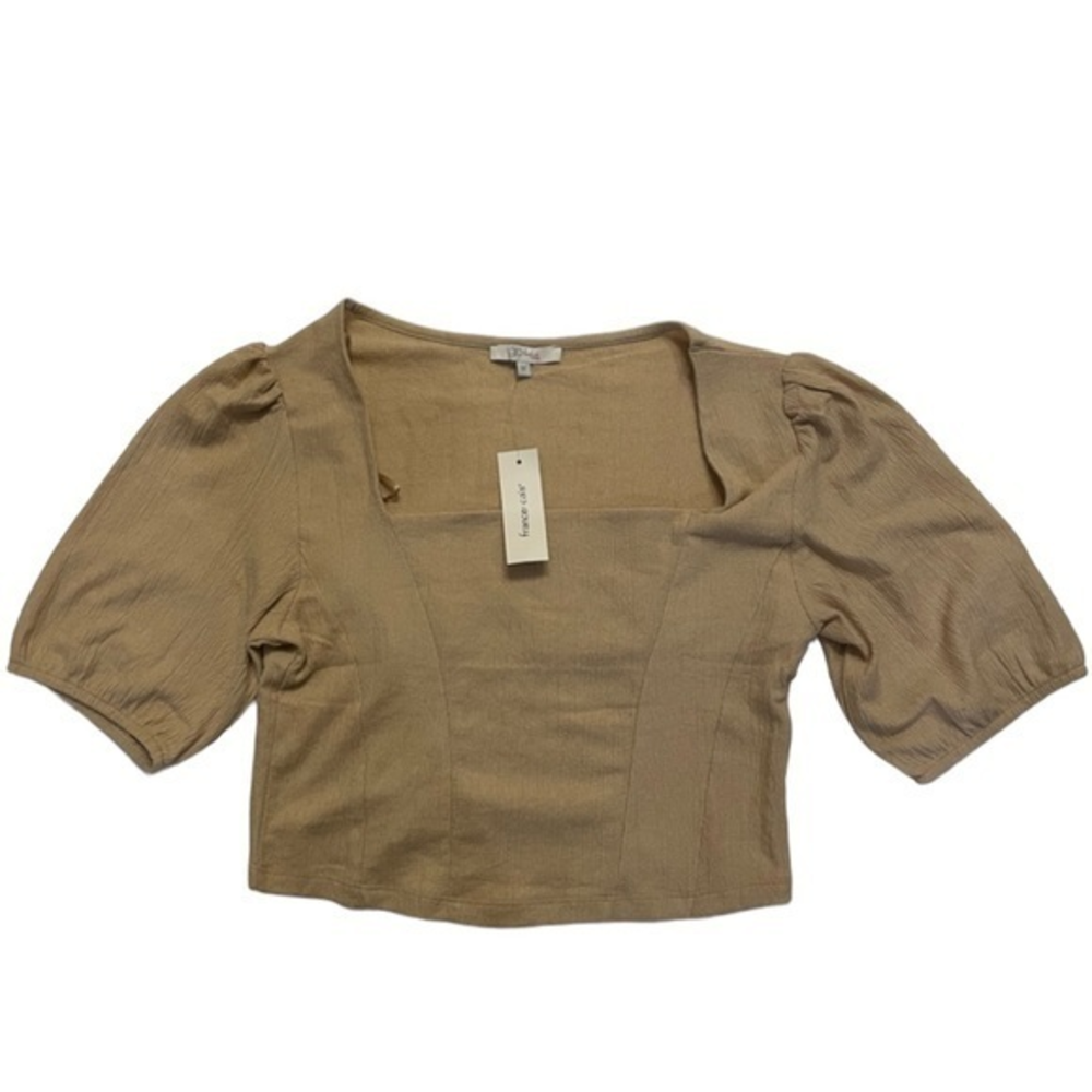 Francescas GB Fashion London Champagne Tan Puff Sleeve Square Neck Crop Top NWT
